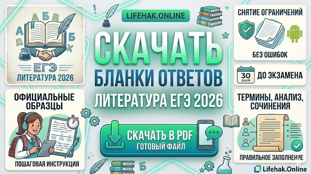 Бланки ответов ЕГЭ Литература 2026 скачать