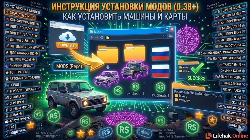 Как установить моды на бименджи драйв 0.38