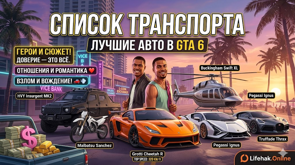 Лучшие машины в ГТА 6 2026