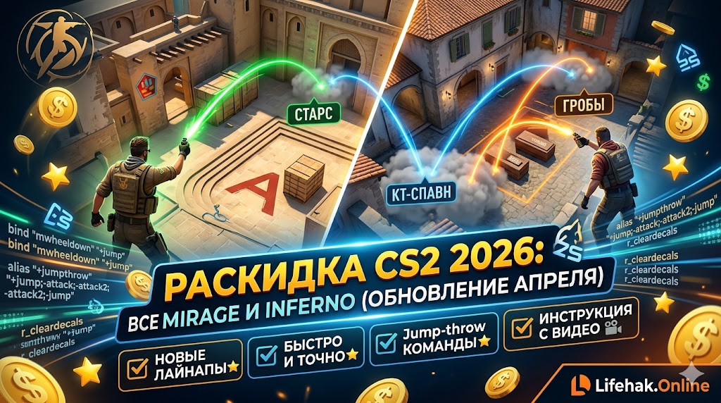 Полная раскидка смоков CS2 2026 на Lifehak.Online