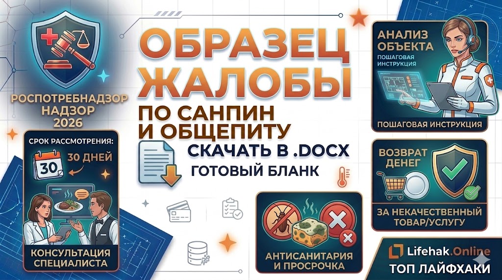 Жалоба в Роспотребнадзор на магазин, кафе, общепит на антисанитарию на просрочку на некачественный товар на отказ в возврате. Образец заявления 2026.